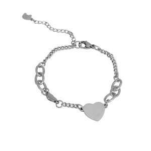 Titanium steel heart pendant bracelet with unique mismatched silver link chain design