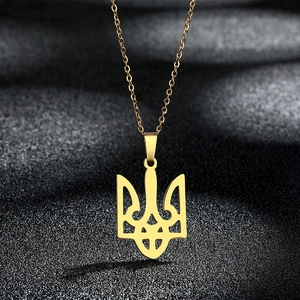Polished gold Ukraine trident pendant necklace in stainless steel with elegant O-chain