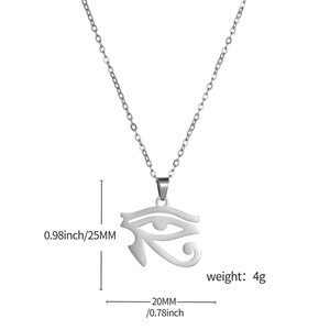 Detail view of Eye of Horus pendant showing dimensions 25mm x 20mm and 4g weight