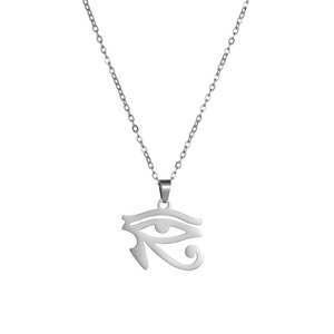 Silver stainless steel necklace featuring an Ancient Egyptian Eye of Horus pendant on a chain