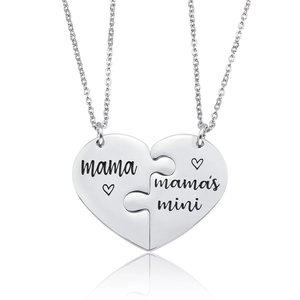 Titanium Steel Heart Puzzle Necklaces Engraved Interlocking Pendant Jewelry For Couples Mother Daughter Valentine Accessory