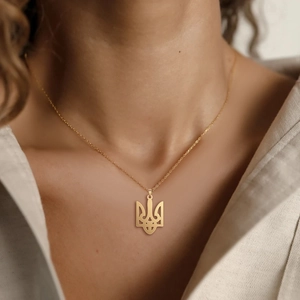 Elegant gold stainless steel necklace with Ukraine Trident symbol pendant for women
