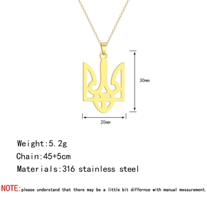 Detail of 316 stainless steel gold Ukraine trident pendant necklace with 45+5cm chain