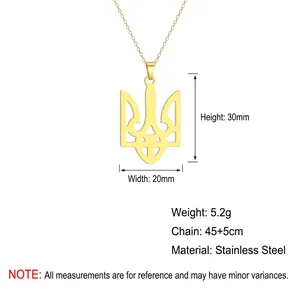 Gold stainless steel Ukraine Trident pendant necklace with size and weight dimensions