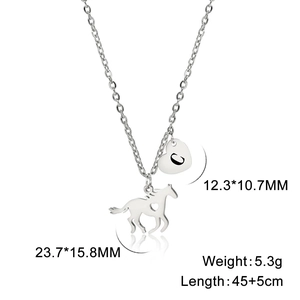 Detailed view of silver stainless steel heart pendant with C and hollow horse charm