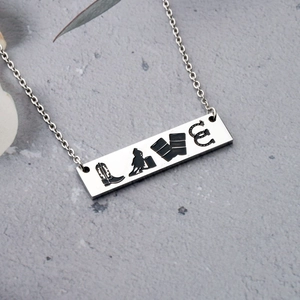Western Cowboy Rodeo Stainless Steel Bar Pendant Necklace Features LOVE Graphic Design Icons Boots Horseshoe Equestrian Jewelry