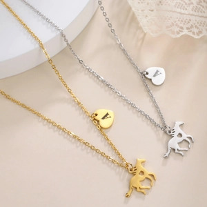 Stainless Steel Horse Heart Initial Pendant Necklace Gold Silver Tone Simple Commuting Jewelry For Women Daily Wear