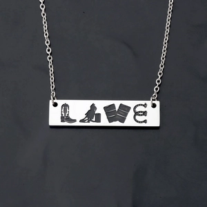 Silver stainless steel necklace featuring a creative western cowboy LOVE themed pendant