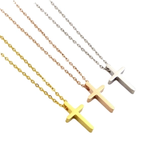 Minimalist titanium steel mini cross pendant necklace in gold, rose gold and silver colors