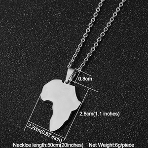 Silver African continent map pendant necklace in polished titanium steel with O-chain