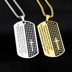 Stainless Steel Cross Dog Tag Necklace With Bible Verse Isaiah 41-10 Laser Engraved Religious Jewelry For Men Women