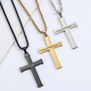 Lot de colliers croix hip hop pour hommes en acier noir, or et argent avec verset biblique