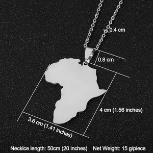 Silver African map pendant necklace in polished titanium steel for men and women