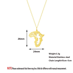 Détails des dimensions du pendentif carte d'Afrique en acier inoxydable doré