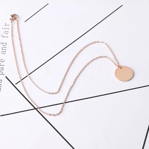 Minimalist rose gold stainless steel round disc pendant necklace with smooth mirror finish