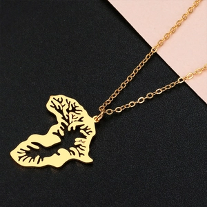 Collier Pendentif Carte de l'Afrique Arbre de Vie Évidé en Acier Inoxydable Chaîne Forçat Bijoux pour Femmes Or Argent Or Rose