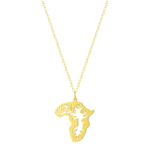 Collier en acier inoxydable doré avec pendentif carte Afrique arbre de vie ajouré