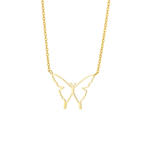 Minimalist stainless steel necklace featuring a hollow butterfly wing pendant in gold finish