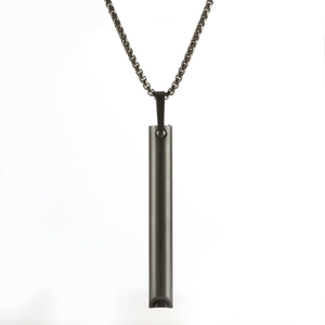 Minimalist matte dark grey cylindrical meditation whistle necklace with box chain