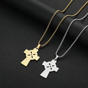 Stainless Steel Celtic Cross Pendant Necklace For Unisex Retro Hollow Celtic Knot Pattern Gold Silver Religious Jewelry Gift