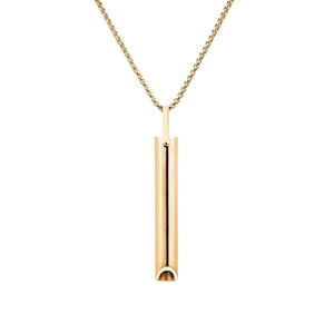 Mindful breathing necklace with a polished gold stainless steel meditation pendant