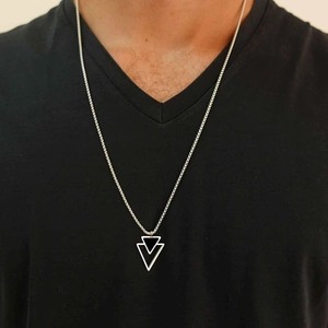 Minimalist Stainless Steel Double Triangle Pendant Necklace For Men Women Punk Geometric Titanium Steel Snake Chain Jewelry