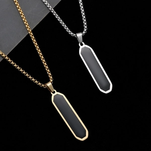 Minimalist Stainless Steel Geometric Bar Pendant Necklace For Men Women Black Enamel Inlay Industrial Style Unisex Jewelry