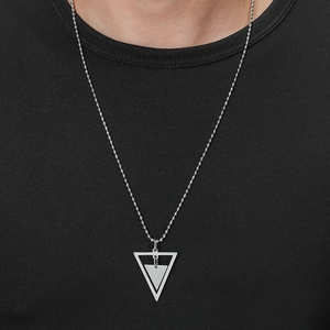 Collier à double pendentif triangulaire minimaliste avec chaîne à billes pour hommes