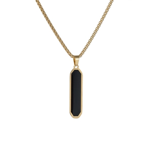 Minimalist geometric bar pendant necklace with black enamel in a gold plated frame