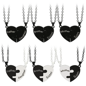Set of 6 puzzle heart necklaces in stainless steel with family member engravings