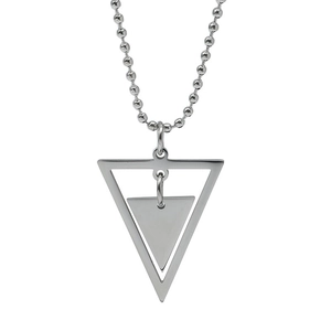 Collier géométrique argenté avec pendentif double triangle minimaliste sur une chaîne à billes