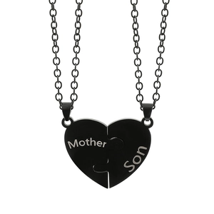 Stainless steel mother and son puzzle heart necklace set in matte black finish