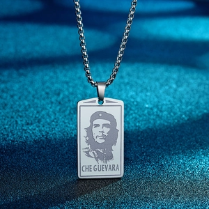Ernesto Che Guevara stainless steel dog tag pendant necklace with silver chain link
