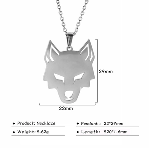 Collier avec pendentif tête de loup évidé en acier inoxydable argenté poli