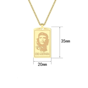 Golden stainless steel necklace featuring a rectangular Che Guevara portrait pendant