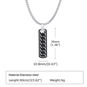 Dessin technique montrant les dimensions d'un collier pour homme en acier inoxydable argent
