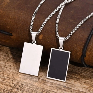 Men's Stainless Steel Military Dog Tag Necklace Black Enamel Rectangular Pendant Polished Box Chain Personalized Jewelry
