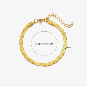Golden 4mm snake chain bracelet for men and women, stainless steel with 16cm+5cm adjustable length