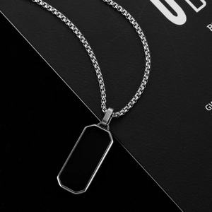Minimalistische Herren Edelstahl Rechteck Anhänger Halskette Schwarz Emaille Tropföl Geometrischer Modeschmuck Geschenk Für Ihn