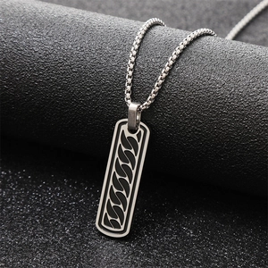 Collier Pendentif Rectangulaire en Acier Inoxydable Minimaliste pour Hommes avec Motif en Émail Noir Bijoux Hip Hop