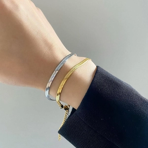 Minimalist Stainless Steel Snake Chain Bracelet For Men Women Hip Hop Flat Herringbone Chain Gold Silver Plated Jewelry Gift