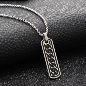 Collier pour homme en acier inoxydable avec pendentif militaire noir et chaîne vénitienne