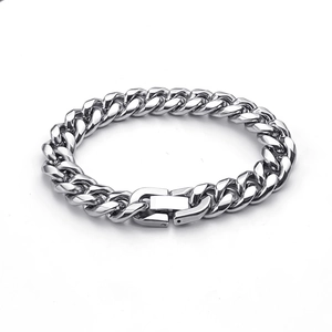 Classic silver titanium steel Cuban link bracelet with durable push-pull clasp for men