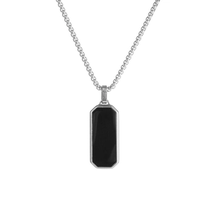 Herrenhalskette in Silberoptik mit schwarzem geometrischem Anhänger und Gliederkette