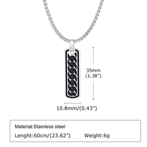 Collier pour hommes en acier inoxydable avec pendentif rectangulaire noir et chaîne