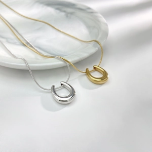 Stainless Steel Geometric U-Shaped Pendant Necklace For Women Minimalist Fashion Snake Chain Gold Silver Plated Jewelry