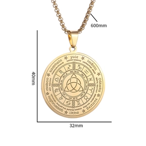 Vintage goldene Edelstahlkette mit Wheel of the Year Anhänger und Tierkreiszeichen
