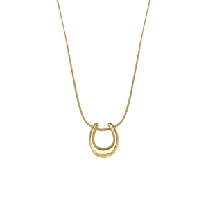 Minimalist gold titanium steel necklace featuring a polished horseshoe U-shape pendant