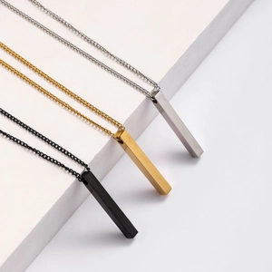 Collier Pendentif Barre en Acier Inoxydable Minimaliste Pilier Carré Géométrique Chaîne Longue Homme Femme Hip Hop Bijoux