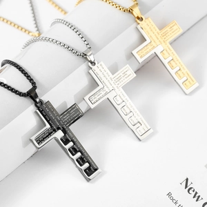 Edelstahl Vaterunser Kreuz Anhänger Halskette Poliert Graviert Christlicher Religiöser Schmuck Für Damen Herren Unisex Geschenk